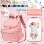 Weitars Diaper Bag Backpack Large Baby Diaper Bag with Changing Pad Travel Diaper Backpack,Baby Bag for Boys Girls,Stroller Straps,5 Insulated Pockets (Pink)