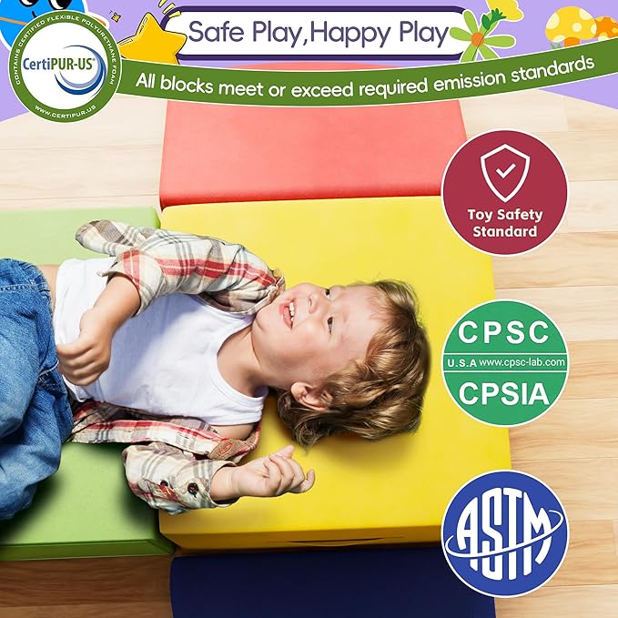 4 Piece Foam Climbing Blocks for Toddlers, Baby Climbing Gym with Ultra High Density Foam for Crawling and Sliding, Indoor Soft Play Set for Infant, Babies & Kids - Multicolor (Multicolor B, 4-Piece)