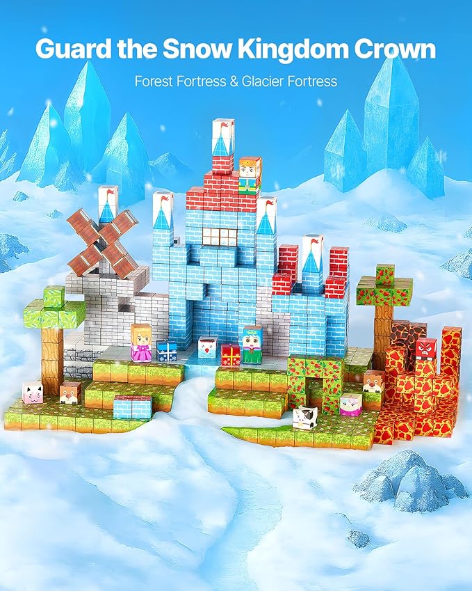 VEVOR Magnetic Blocks, 150 PCS Glacier Castle Set, Magnetic Building Cubes for Kids, STEM Montessori Sensory Toys for Christmas Birthday Gift, Construction Stacking Toy for 3+ Years Old Boys & Girls