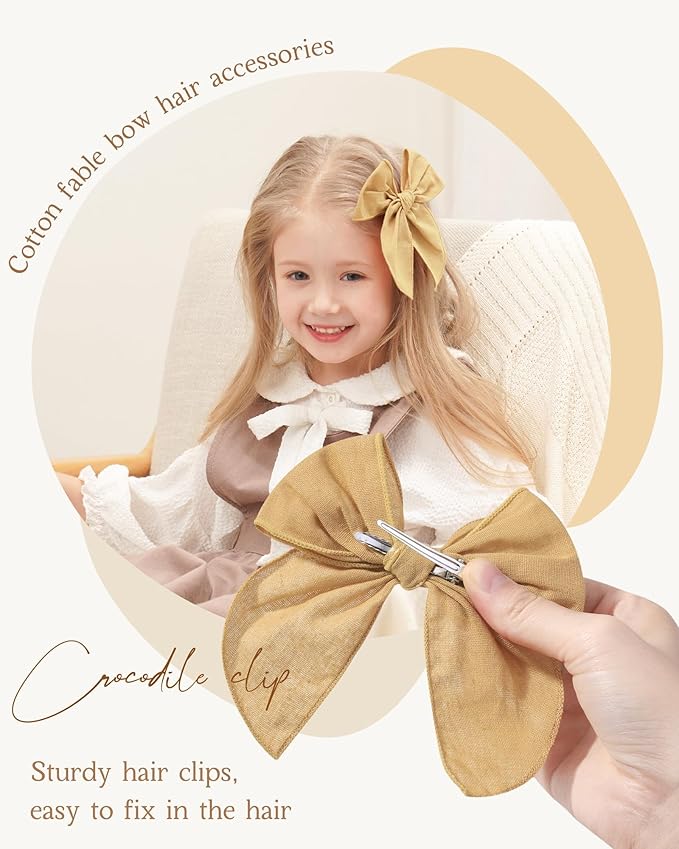 Doboi 8PCS Baby Girls Hair Clips Fable Hair Bows Cotton Linen Bows for Girls Hair Accessories for Baby Toddlers Kids （Includes Stamp Duty Hair Clip）