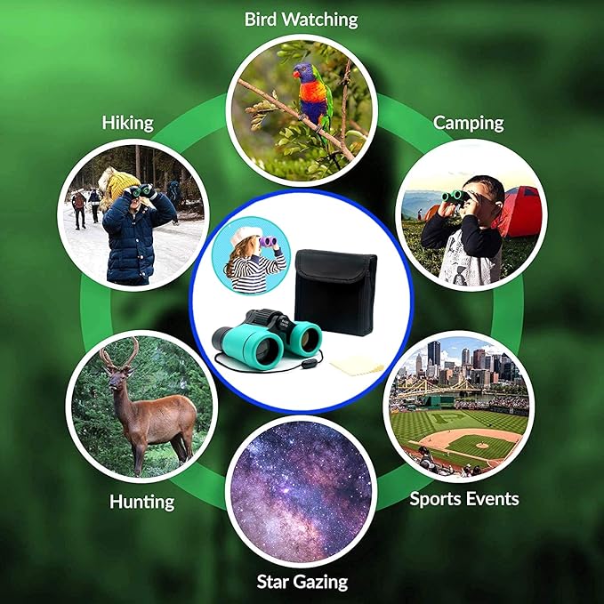 Kids Binoculars Best Gifts for 3-12 Years Boys Girls High-Resolution Optics Shockproof Mini Compact Binocuolar Toys Folding Small Telescope for Bird Watching Camping Outdoor Play