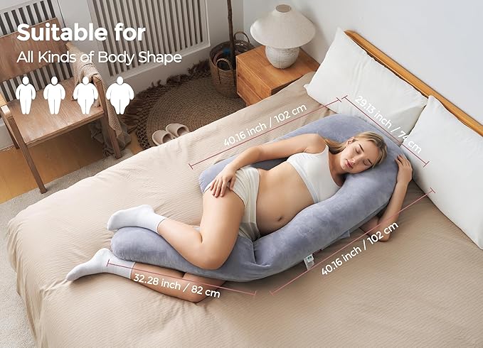 Momcozy Pregnancy Pillow for Sleeping, Dreamlign U Pro Maternity Pillow with Adjustable Leg Pillow, Removable Cover - Support for Back, Hip, Belly, Legs for Pregnant Women, 50-72 Inch Full Body Pillow