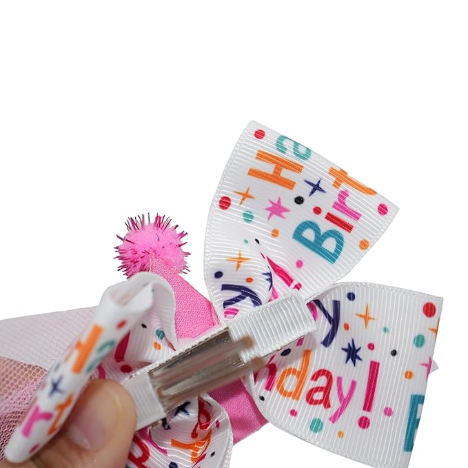 Birthday Hair Bow for Baby Girls 1 2 3 4 5 6 Years Sprinkle Decorations Party Hair Accessories for Six 6th Birthday Glitter Confetti Ice Cream