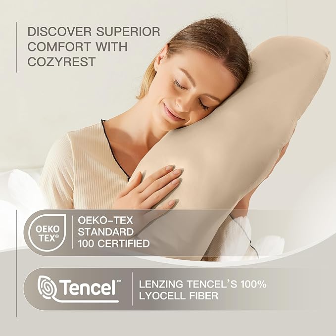 Pregnancy Pillow for Sleeping, Washable 100% Tencel Lyocell Cover, Adjustable H-Shaped Full Body Pillow for Side Sleepers, Silky Breathable, Cooling Maternity Pillow, Pregnancy Must Haves, Beige Grey
