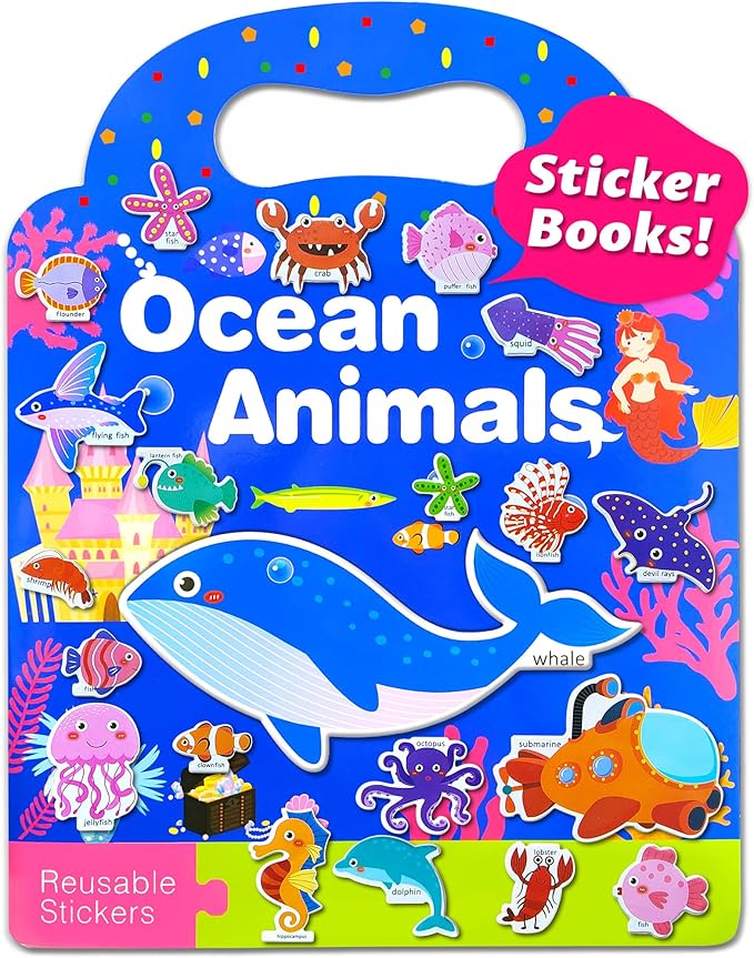 Benresive Reusable Sticker Books for Kids 2-4, Sticker Books for Toddlers 1-3 2-4, Toddler Travel Toys Activities Crafts Gifts - Ocean