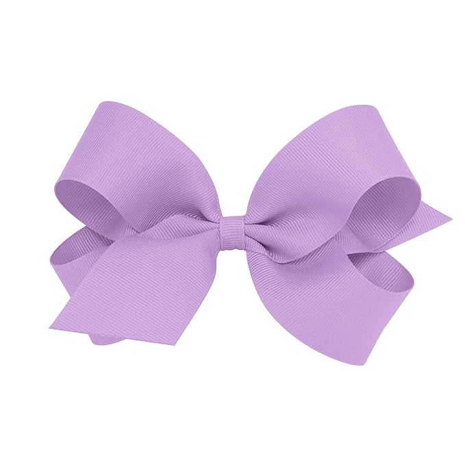 Wee Ones Girls' Plain Wrap Classic Grosgrain Hair Bows on a WeeStay No-Slip Hair Clip, Handmade, Large, Light Orchid