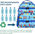 Wildkin ECO rPET 15-inch Kids Backpack – Sustainable, Padded, Adjustable – Trains, Planes & Trucks
