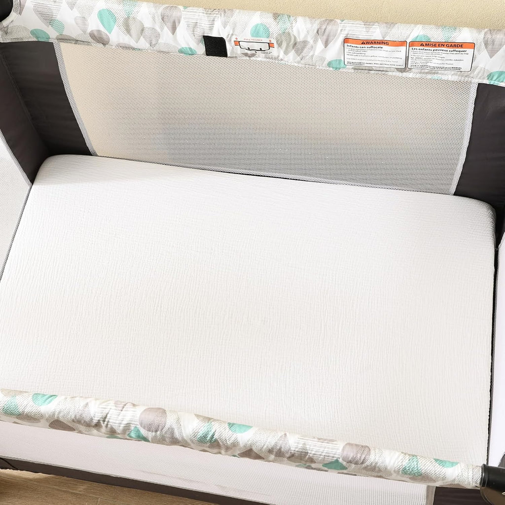 david's kids Muslin Mini Crib Sheets, 2 Pack Cotton Pack N Play Sheets for Boys Girls Neutral, Soft Breathable Baby Sheets Fit Pack N Play, Playard and Mini Crib Mattresses, Snow White & English Rose