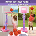 SUPER JOY Toddler Pink Basketball Hoop for Kids 1-3,2-4 5 Years Old, Adjustable Mini Hoop Set for Indoor Outdoor Play, Portable Basketball Goal Sports Toys for Little Boys Girls Birthday Gifts