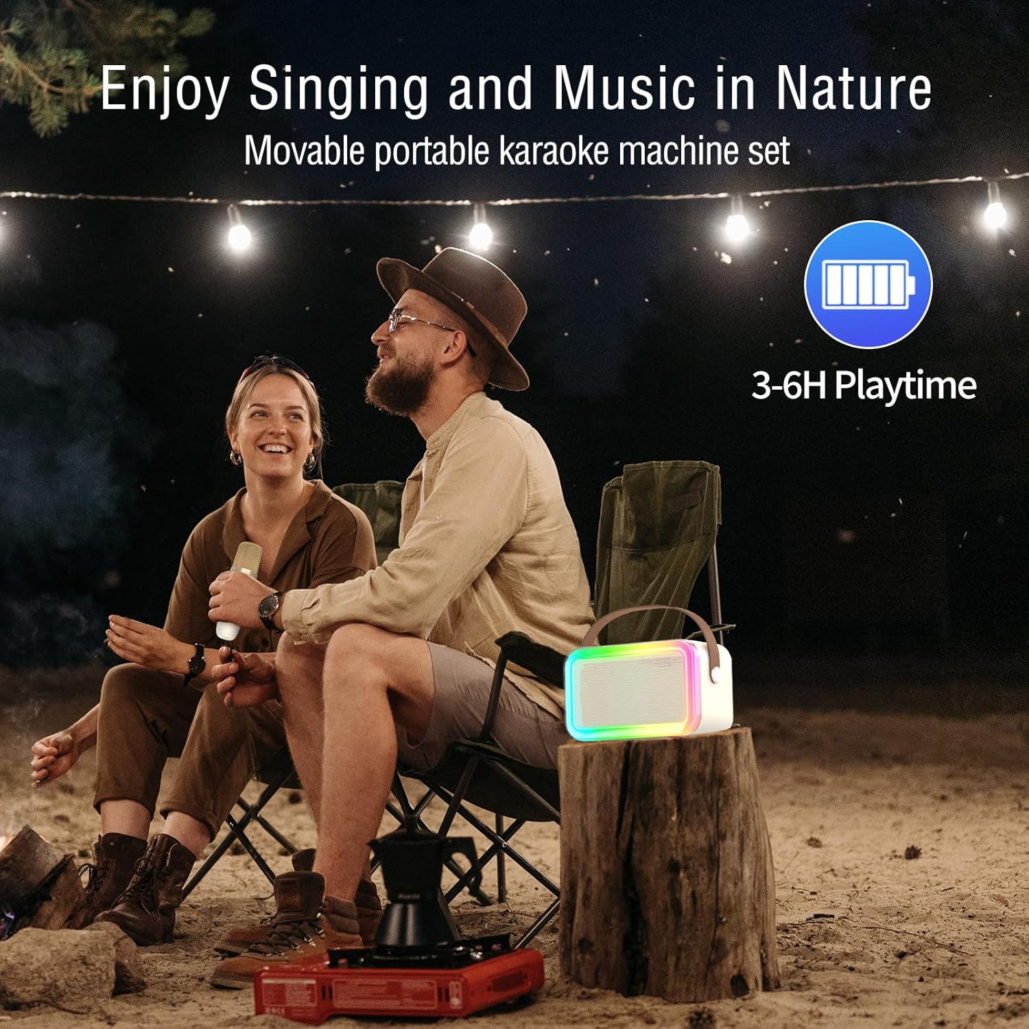 Mini Karaoke Machine,Funny Toys Christmas Birthday Gifts for Kids Age 4-12 Girls,Boys,Adults, Karaoke Microphone Toys for 4,5,6,7,8,9,10,11,12+ Year Old Girls Boys (Beige 1 mic -Rainbow Lights)