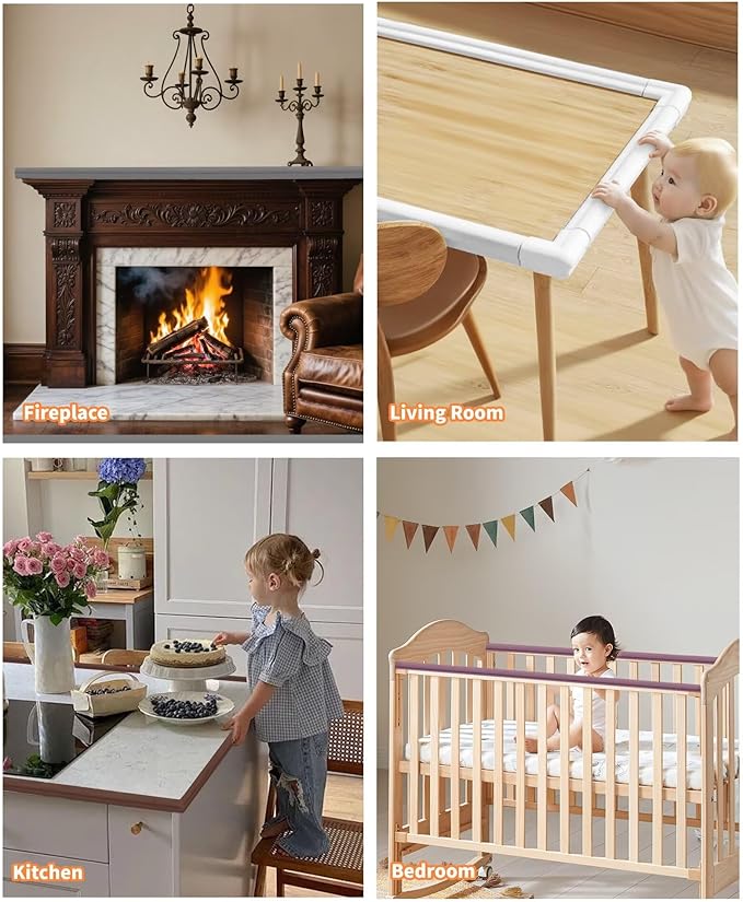 Edge Corner Protector Baby Proofing, 6.56FT 0.6'' Thicken L-Shape Furniture Fireplace Safety Bumper Guard with 6 Corners, Pre-Taped, Soft NBR Rubber Foam, Table Edge Protector for Baby (Grey)