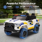 12V 7Ah Electric Police Car Ride on Toy for Big Kids, 2 Seater Kids Ride on Car SUV w/Remote Control, Bluetooth - White