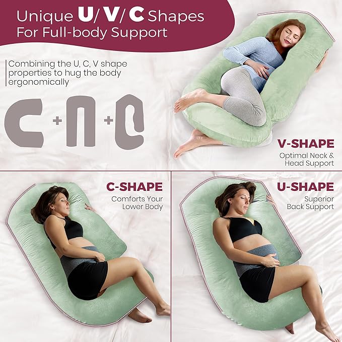 PILLANI Pregnancy Pillows for Sleeping - V C U Shaped 57inch Full Body Pillow with Removable Washable Cover, Cooling Maternity Pillow for Pregnant Women, Support for Back Belly Legs Hip