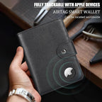 Polare Luxury RFID Blocking Leather Passport Holder Travel Wallet For Men and Women (Black with AirTag Slot(Snap Version))