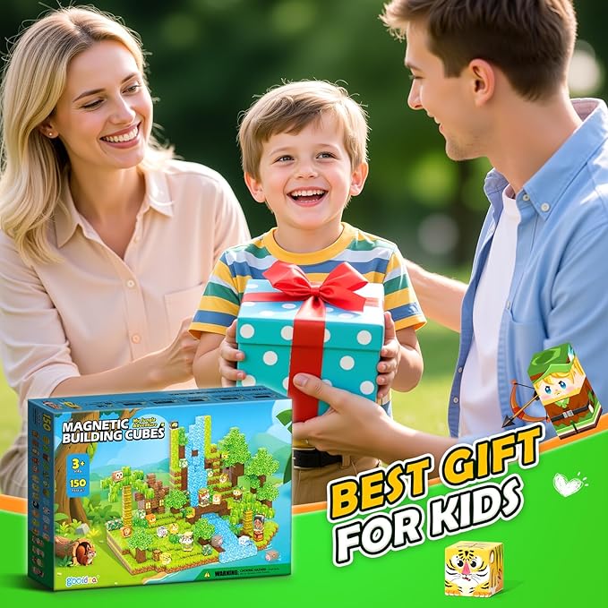 150 Magnetic Blocks – Mine Magnet Game Building Craft, STEM Constructions Toy, Jungle Adventure, Sensory Stacking Cubes Kids Toys, Christmas Birthday Gifts for Boys Girls Age 3-5, 5-7, 4-8, 8-12