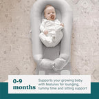 MyBaby 3-in-1 Calming Baby Cushion, Soothing Comfort for Newborns & Infants, Snuggling Sensation, Sound and Vibration, Designed for Safety, Rechargeable & Machine-Washable, by Homedics, Gray