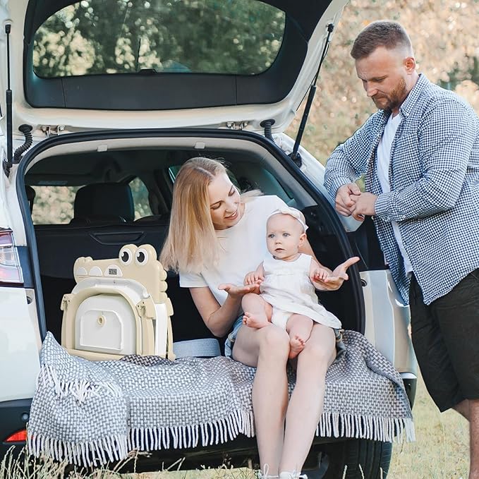 Collapsible Baby Bathtub for Newborn, Foldable Baby Bath Tub with Thermometer & Soft Floating Cushion & Drain Hole, Portable Travel Infant Bath Tubs for Newborns to Toddlers 0-36 Months Boys, Beige