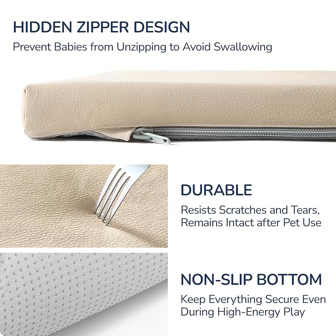 Baby Play Mat for Floor,1.3'' Thick Memory Foam Play Mat,50''x50'' Tummy Time Mat with PU Leather,Cushioned & Waterproof Playpen Mats,Non Slip Crawling Padded for Toddlers,Infants,Kids