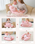 Nursing Breastfeeding Pillow with 2 Removable Cotton Covers, Ultra Soft Baby Feeding Pillow for More Support for Mom & Baby with Adjustable Waist Strap, Machine Washable, Plus Size