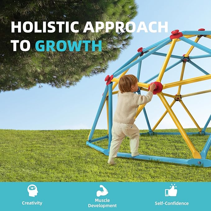 Climbing Dome, 10FT Jungle Gym with Swing for Kids 3 to 10 Outdoor Play Equipment, Supports 800lbs Toddler Play Set, Anti-Rust & Easy Assembly, Gift for Boys Girls (Yellow & Blue)