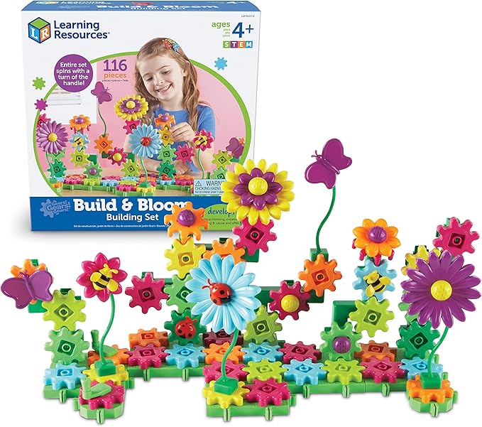 Learning Resources Gears! Gears! Gears! Build & Bloom Building Set - 116 Pieces, Ages 4+, STEM Activities, Fine Motor Skills, Toddler Explorer Kit, Science and Construction