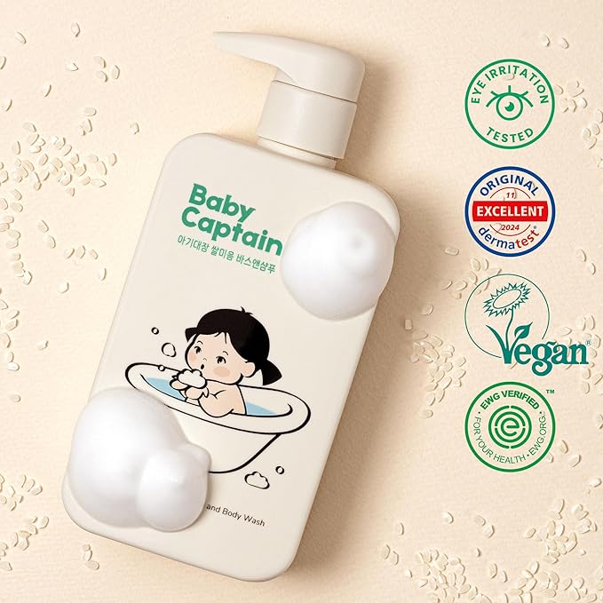 Vegan Rice Baby Wash 13.52 Oz | Tear-Free Cleanser for Newborn & Sensitive Skin | 2-in-1 Shampoo and Body Formula | Plant-Based, Korean Skincare with Gentle Rice Scent