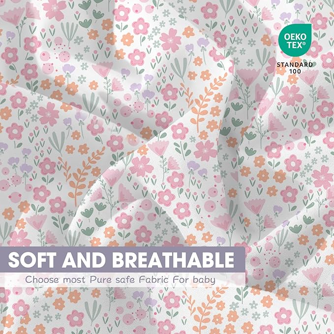 Bimocosy Baby Crib Sheets for Girls, Fitted Crib Sheet 4 Pack for Standard Crib and Toddler Mattresses, Super Soft Breathable Microfiber Baby Sheet 28x52x8in, Ditsy Floral/Pink/Butterfly/Purple