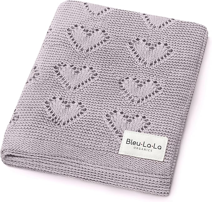 Heirloom Heart Knit Baby Blanket for Girls 100% Cotton Knit Swaddling Baby Blanket - Soft Warm Cozy Swaddle Receiving Cuddle Stroller Blanket for Newborns, Infants, & Toddlers (Lavender)