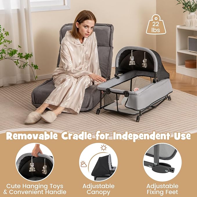 BABY JOY 4 in 1 Pack and Play, Portable Baby Playard with Bassinet & Diaper Changing Table, Infant Bassinet Baby Crib Activity Center with Toys & Oxford Bag from Newborn to Toddlers (Dark, Classic)