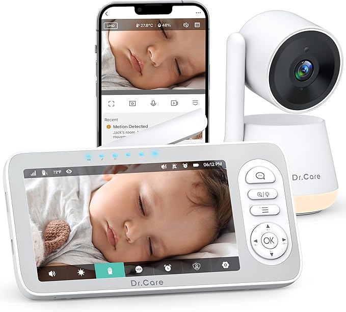 Dr.Care LumiView Plus Smart WiFi Baby Monitor - 5.5" 1080P Split Screen & 2K Camera, Privacy Mode, Cry & Motion Alerts, 5000mAh Removable Battery, RGB Night Light, HD Night Vision, App Control, 1279ft