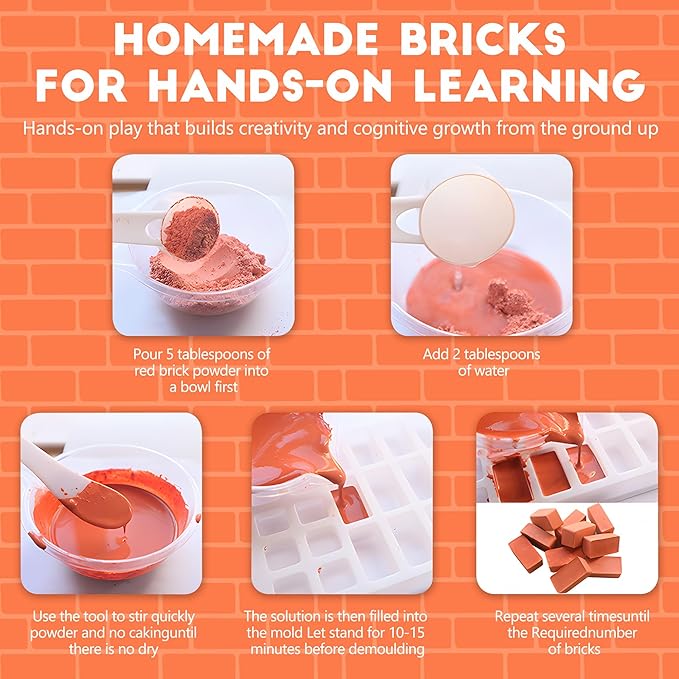 Knight Bricklayer Brick and Mortar Construction Set, Clay Mini Bricks & Cinder Blocks, DIY Mini House Kit, STEM Building Toy, Kids Brick Mortar Set, Reusable Blocks, Ages 8+, Birthday Gift