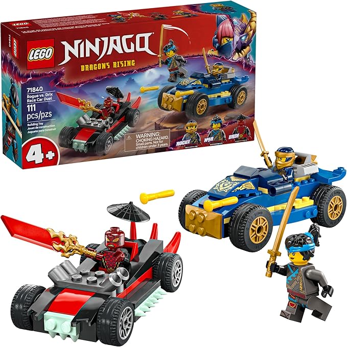 LEGO NINJAGO Rogue vs. Drix Race Car Duel Building Toy for Preschool Kids - Ninja Toy with Starter Brick for Boys & Girls, 4+ - Gift Idea for Birthdays & Dragons Rising Fans - 71840