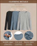 3 Pack Women's Nursing Long Sleeve Tops Breastfeeding Thermal Sweaters with Hidden Zipper Maternity Ribbed Shirts