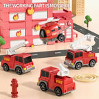 TEMI Fire Trucks Boy Toys for Toddlers 3-5 Year Old - Firetruck Toys for Kids 3 4 5 6 7, Transport Vehicle Carrier Set, Birthdays Gifts for Kids Girls Aged 4-6