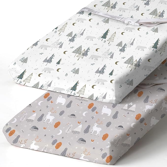 BROLEX Changing Pad Covers for Baby: Boy Girls Ultra Stretchy Soft 2 Pack, Snowy Forest