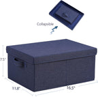 HOONEX Foldable Storage Bins with Lids, Pack of 2, Storage Boxes with 2 Carrying Handles and Heavy Cardboard, 16.5" L x 11.8" W x 7.5" H for Shoes, Clothes, Blue