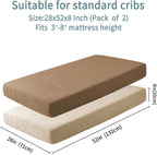 Muslin Crib Sheets for Boys Girls 100% Cotton Fitted Baby Crib Sheet 2 Pack Soft and Breathable for Standard Crib Mattress & Toddler Mattress 52x28in (Beige & Coffee)