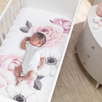 Lambs & Ivy Floral Garden Pink/White Watercolor Cotton Baby Fitted Crib Sheet