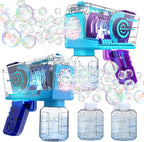 EagleStone 2 Pack Kids' Bubble Guns, Automatic Bubble Machines with 10-Hole Wands, Blasters for Toddlers,Lights Up Bubble & Solution, Easter, Wedding Party Favors, Outdoor for Boys & Girls