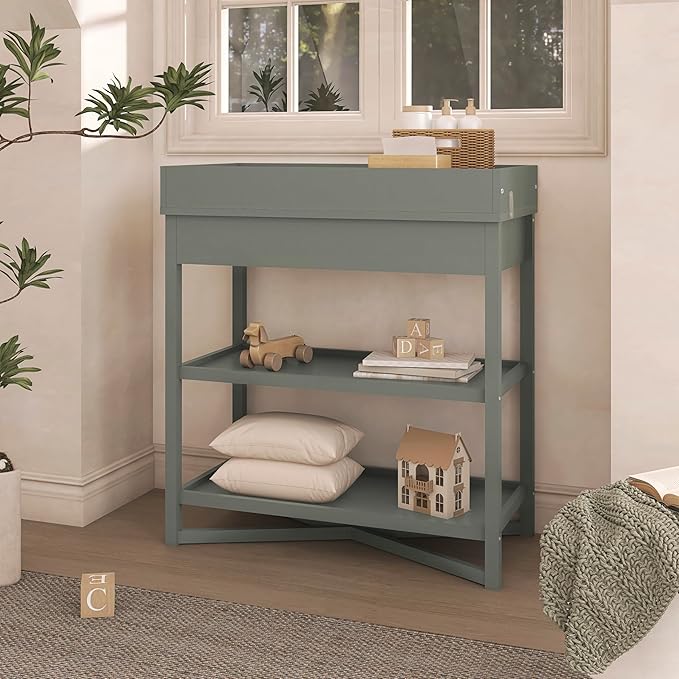 Dream On Me Owen Changing Table in Sea Grass, JPMA Certified, with Two Bottom Shelves for Storage