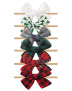 doboi 6PCS Christmas Baby Girls Headbands Hair Bows Nylon Cotton Linen Hairbands Fine Handmade Hair Accessories for Newborn Infant Toddlers Little Girls- Red Green Plaid