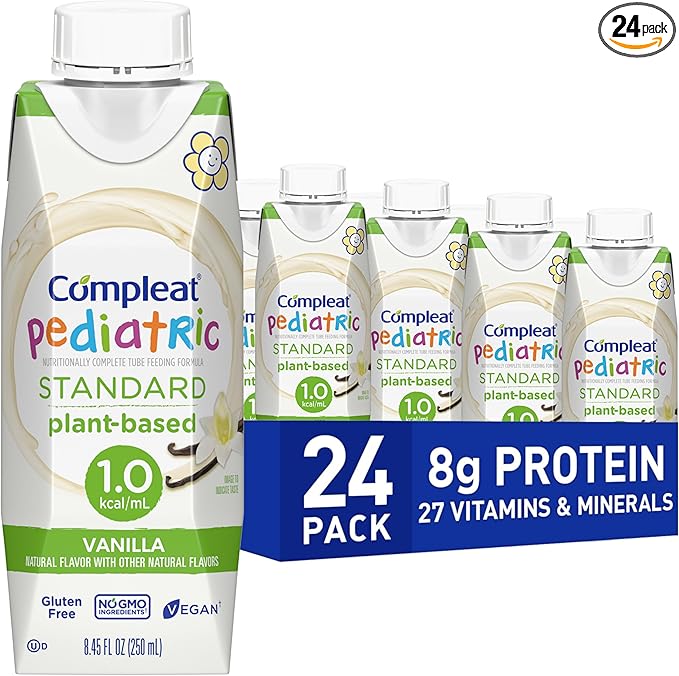 Compleat Pediatric Standard 1.0mL, Plant Based Nutritionally Complete Shake, Tube Feeding Formula, Vanilla Flavor, 24 Pack