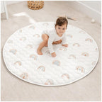 Comfy Cubs Round Kids Play Mat - Medium 48 inches Soft Quilted Baby Floor Mat with Non-Slip Bottom - Plush Design for Toddlers' Playtime and Relaxation - Comfortable and Durable - Rainbow