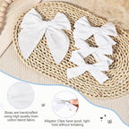 DEEKA 4 PCS White Cotton Linen Hair Bows 3 Styles 5" & 4" Handmade Hair Bow set for Toddler Girls Alligator Hair Clips Knot Bows Hair Accessories for Little School Girls (White)
