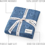Heirloom Knit Heart Receiving Unisex Blanket for Boys - 100% Luxury Cotton Baby Blanket - Soft Warm Swaddle Crib Receiving Blanket for Newborns Infants & Toddlers (Denim Blue)