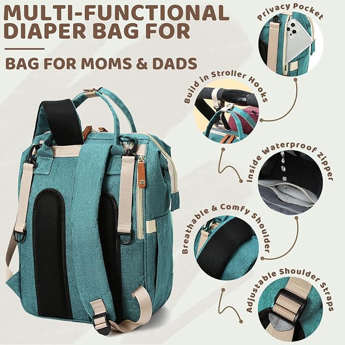 Diaper Bag Backpack for Girls Boys: Green Toddler Diaper Bag with Changing Pad Baby Backpack Diaper Bag for Mon Dad Newborn Mochila Pañaleras Bebe Niña Niño Baby Registry Search Essentials Must Haves
