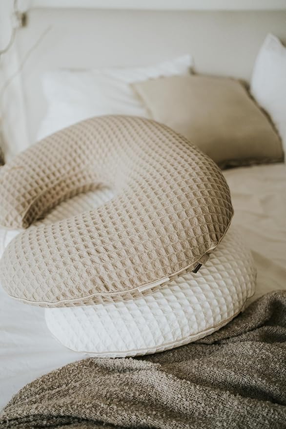 Organic Cover for Nursing Pillow • Premium Quality 100% Cotton Oeko-Tex Standard • Cover for Breastfeeding and Bottle Feeding Pillow • Soft and Breathable • Only Cover (Brown waffle)