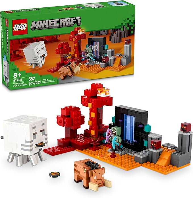 LEGO Minecraft The Nether Portal Ambush Adventure Set, Building Toy for Kids with Minecraft Action Figures and Battle Scenes, Minecraft Toy for Boys, Girls and Gamers Ages 8 and Up, 21255