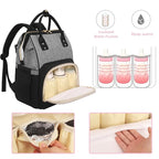 Femuar Diaper Bag Backpack Multifunction Maternity Nappy Baby Bag for Girls & Boys Large Capacity Travel Diaper Bags Black Gray