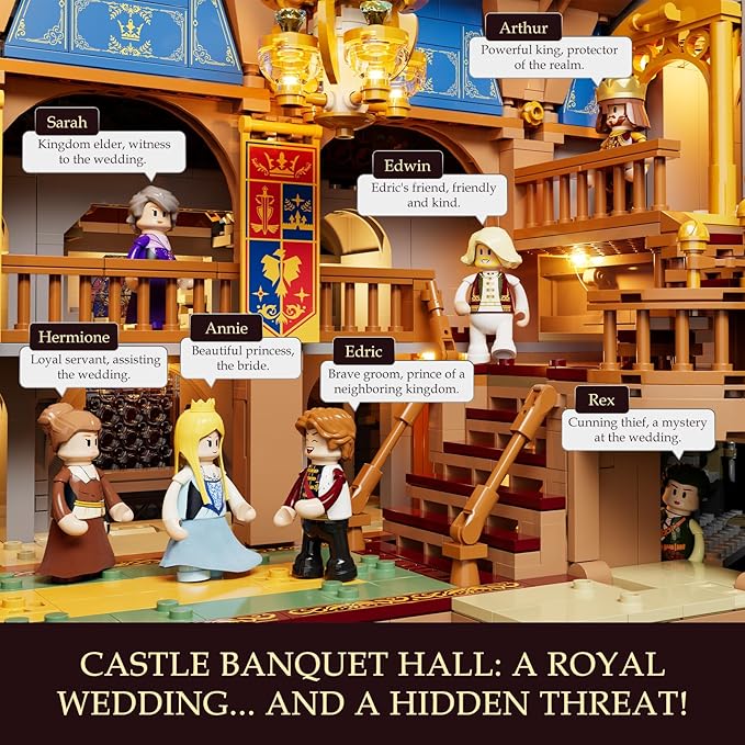Medieval Castle Banquet Hall Lighting Building Bricks Set - Middle Ages City Town Modular Collection Display Kit with Minifigures 3232 Pcs for Adults & Teens